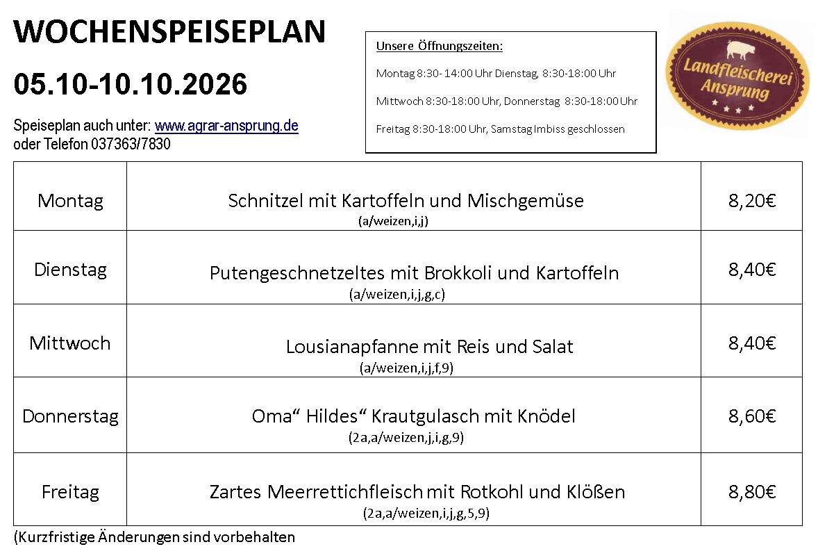Speiseplan ab 05 10 26