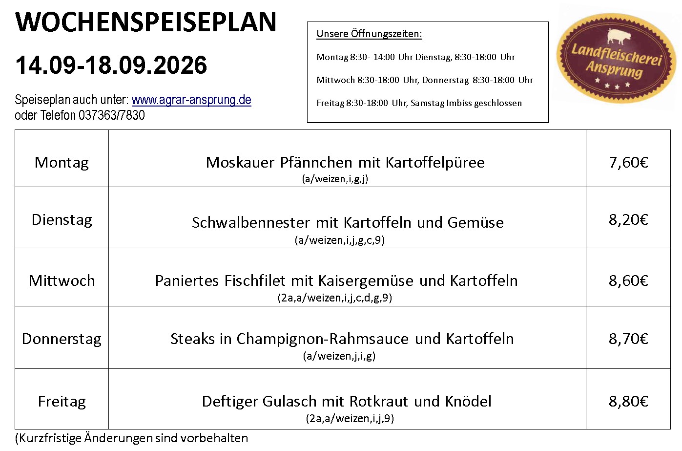 Speiseplan ab14 09 2026